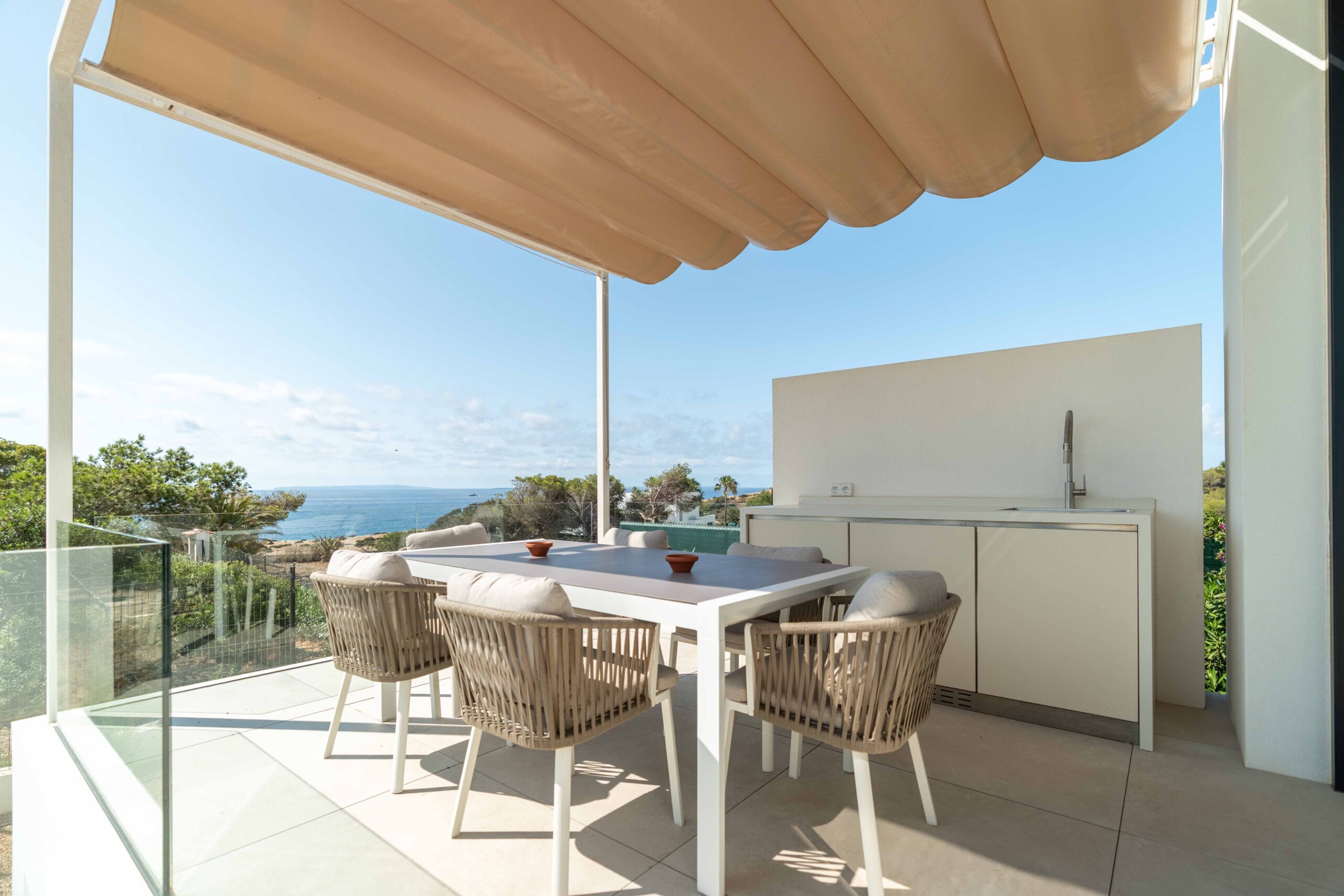 Fine exterior dinning spot in rental Villa Sa Careneta, ibiza.