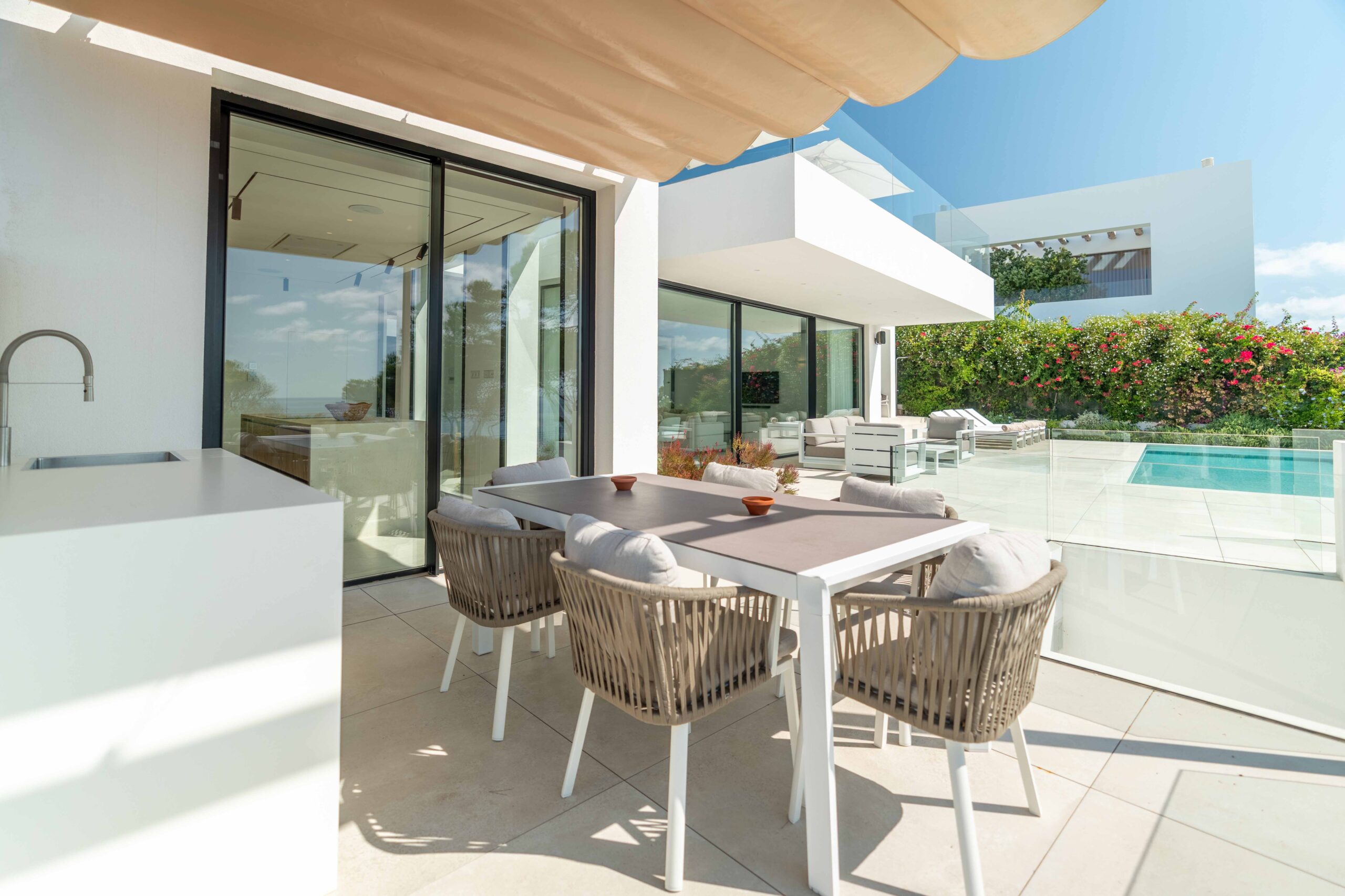 Fine exterior dinning spot in rental Villa Sa Careneta, ibiza.